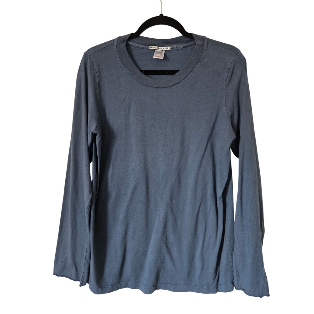 Prairie Underground Womens Slate Blue Organic Cotton Long Sleeve Crew Neck Top S